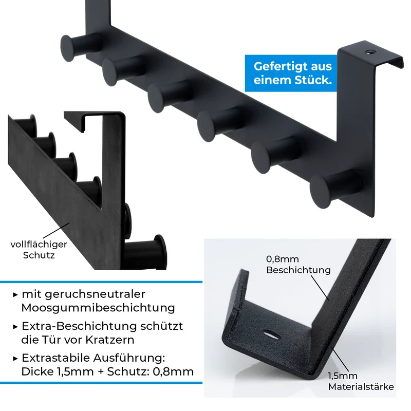 Türhaken Garderobenleiste Schwarz matt Hakenleiste Edelstahl 6 Haken