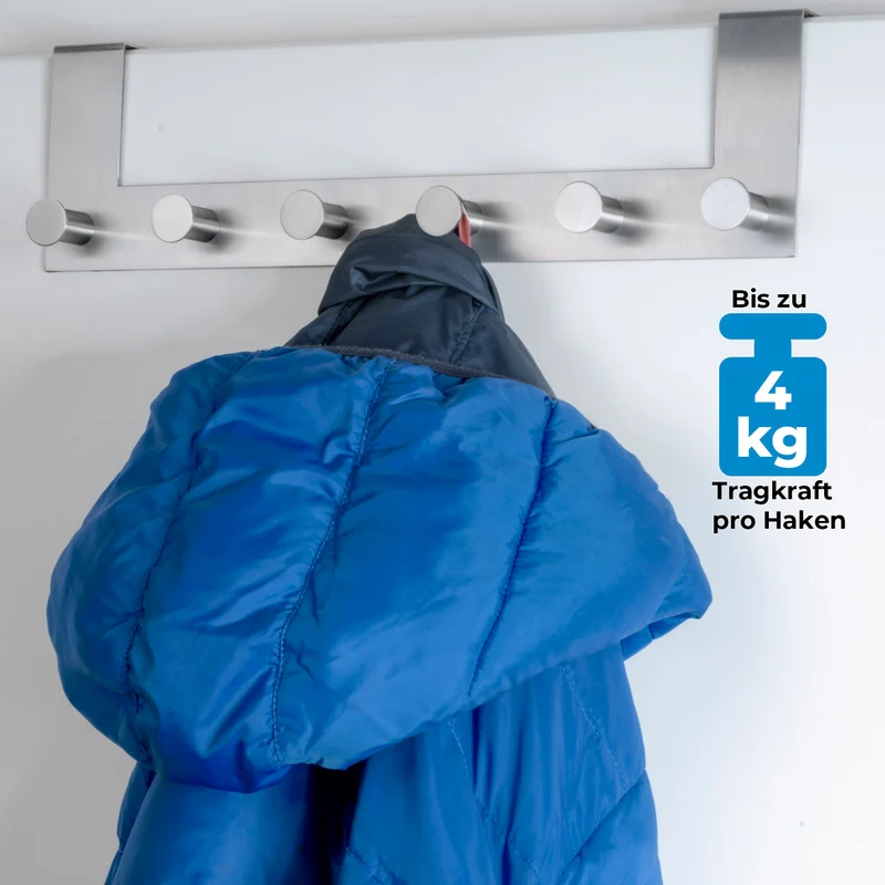 Türhaken Garderobenleiste Edelstahl zum Einhängen mit 6 Haken