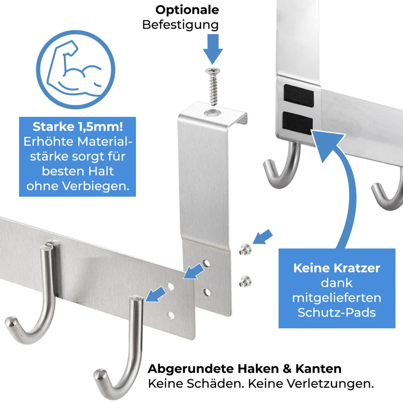 Türgarderobe zum Einhängen Edelstahl Tür Hängehaken 6 & 8 Haken