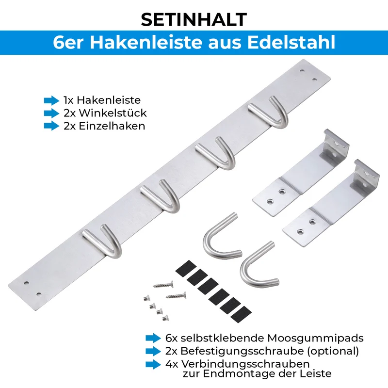 Türgarderobe zum Einhängen Edelstahl Tür Hängehaken 6 & 8 Haken