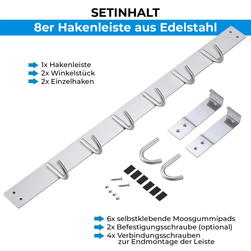 Türgarderobe zum Einhängen Edelstahl Tür Hängehaken 6 & 8 Haken