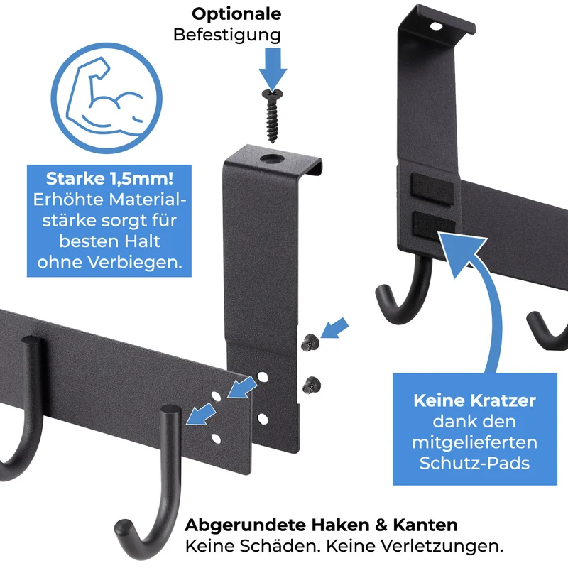 Hakenleiste Garderobenhaken Schwarz matt Edelstahl 6 & 8 Haken
