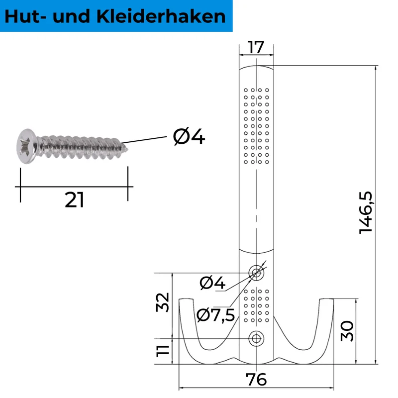 Garderobenhaken modern lang in Silber, Schwarz, Gold Optik, Kupfer Optik