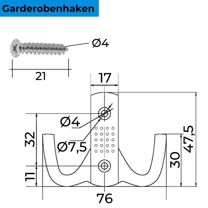 Garderobenhaken modern kurz in Silber, Schwarz, Gold Optik, Kupfer Optik
