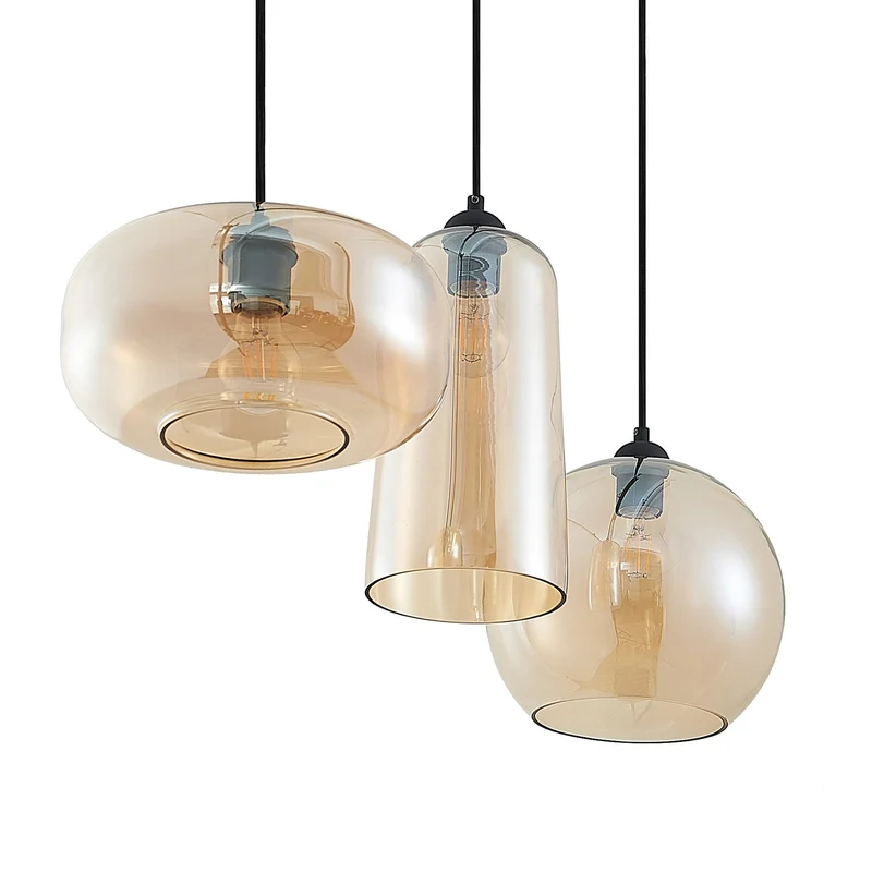 B-Ware Lucande Wilja Hängeleuchte Hängelampe Licht Lampe Leuchte E27 dreiflammig amber