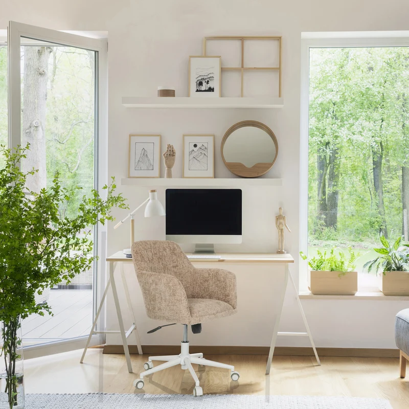 B-Ware hjh LIVING Bürostuhl Drehstuhl Home Office beige Bouclé Stoff höhenverstell649