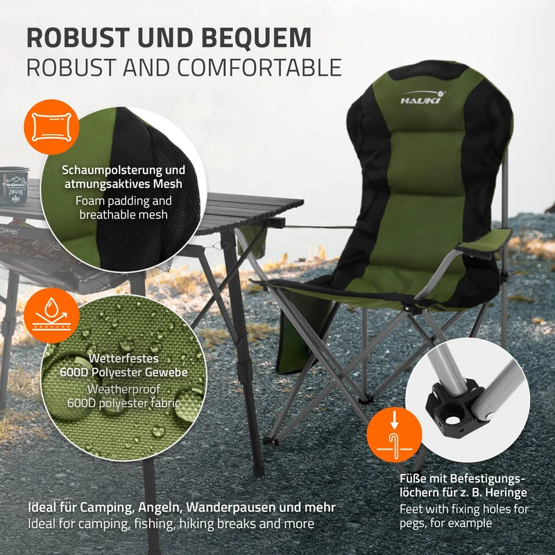 Camping Set 3-teilig mit Klapptisch Beige und 2 Campingstühlen Khaki HAUKI