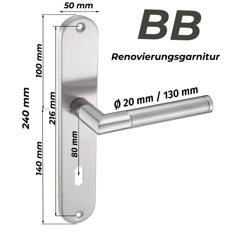 Türgriffe aus Edelstahl Renovierungsgarnitur Haustür Innentür 240x50mm ELEN