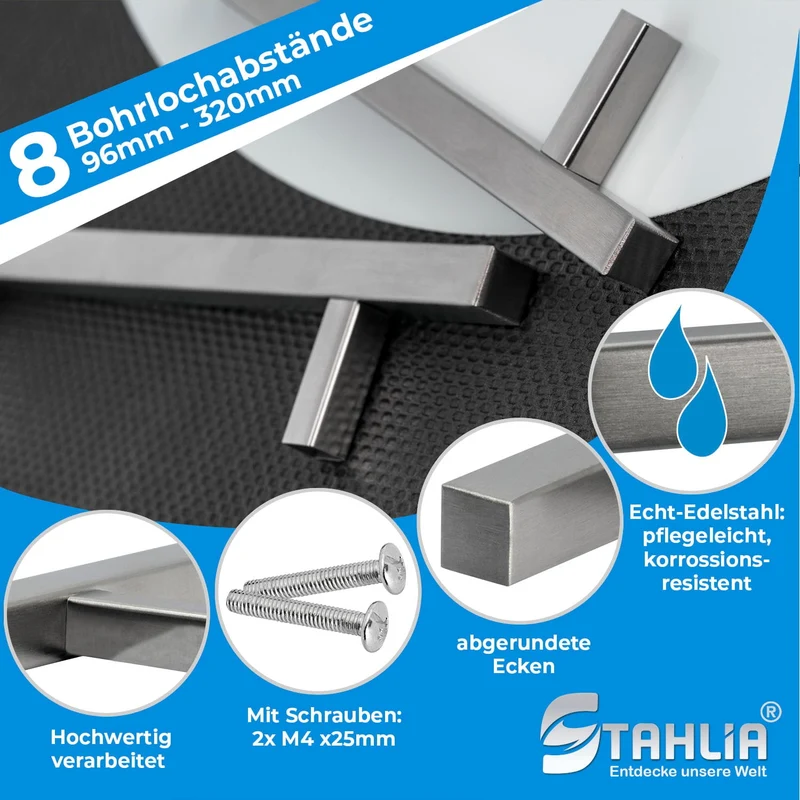 Möbelgriff Edelstahl Stangengriff quadratisch 10x10mm Profil