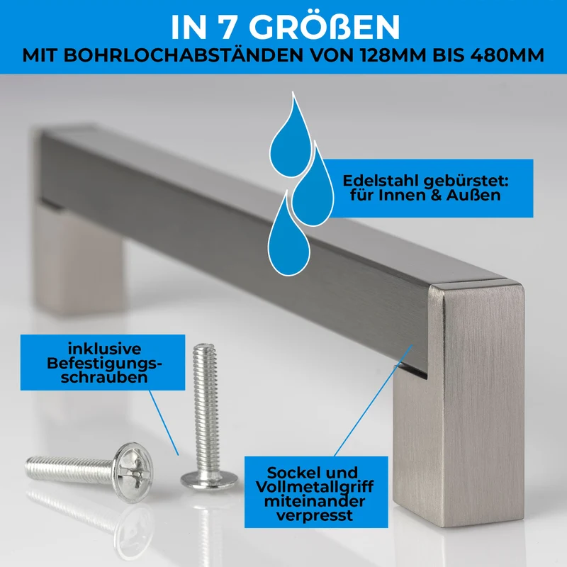 Möbelgriff Edelstahl Schubladengriff quadratisch 15x15mm Profil