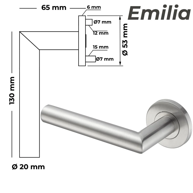 Türgriff Standard aus Edelstahl für Zimmertüren Türbeschläge Set EMILIA