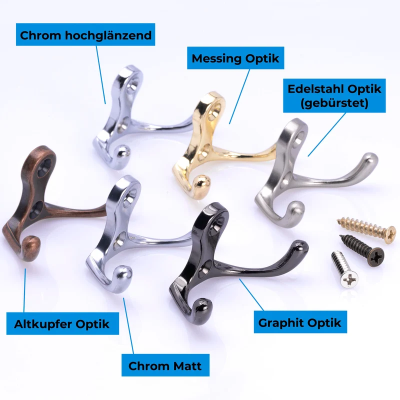 Garderobenhaken modern mini in Silber, Schwarz, Gold Optik, Kupfer Optik