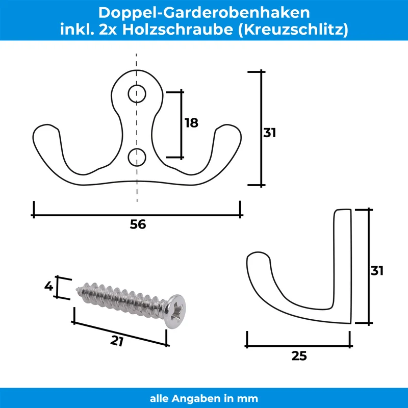 Garderobenhaken modern mini in Silber, Schwarz, Gold Optik, Kupfer Optik