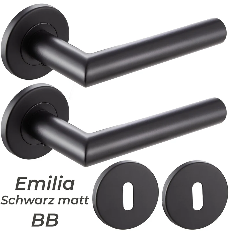 Türgriff Schwarz matt Standard aus Edelstahl Türklinken Set EMILIA