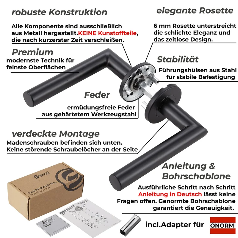Türgriff Schwarz matt Standard aus Edelstahl Türklinken Set EMILIA