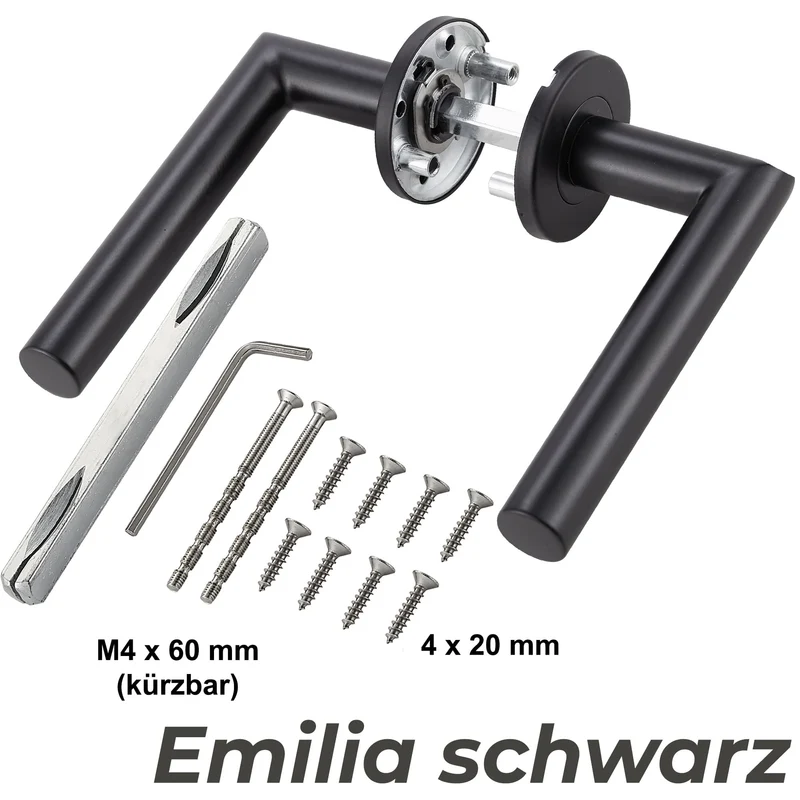 Türgriff Schwarz matt Standard aus Edelstahl Türklinken Set EMILIA