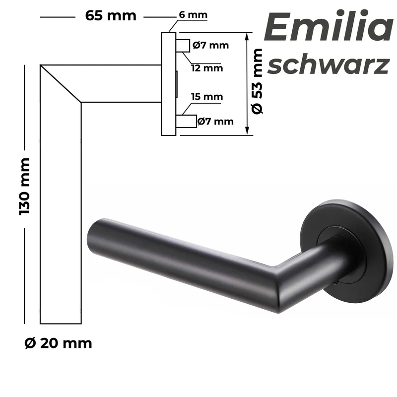 Türgriff Schwarz matt Standard aus Edelstahl Türklinken Set EMILIA