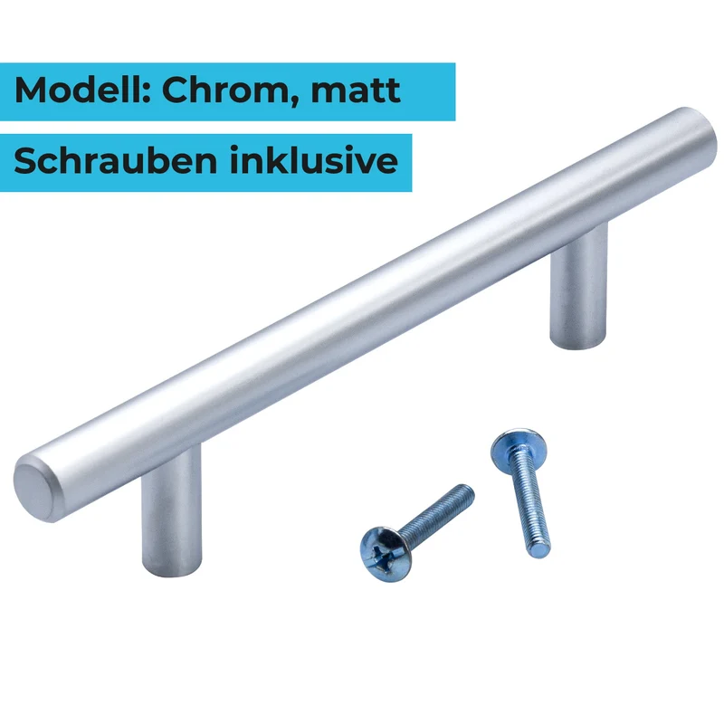 Möbelgriff Metall massiv Chrom matt Stangengriff Durchmesser 10mm & 12mm