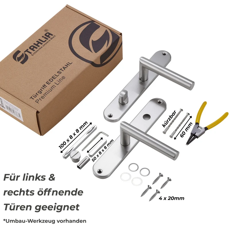Edelstahl Türklinken Renovierungsgarnitur für Haustüren & Innentüren 240x50mm EMILIA