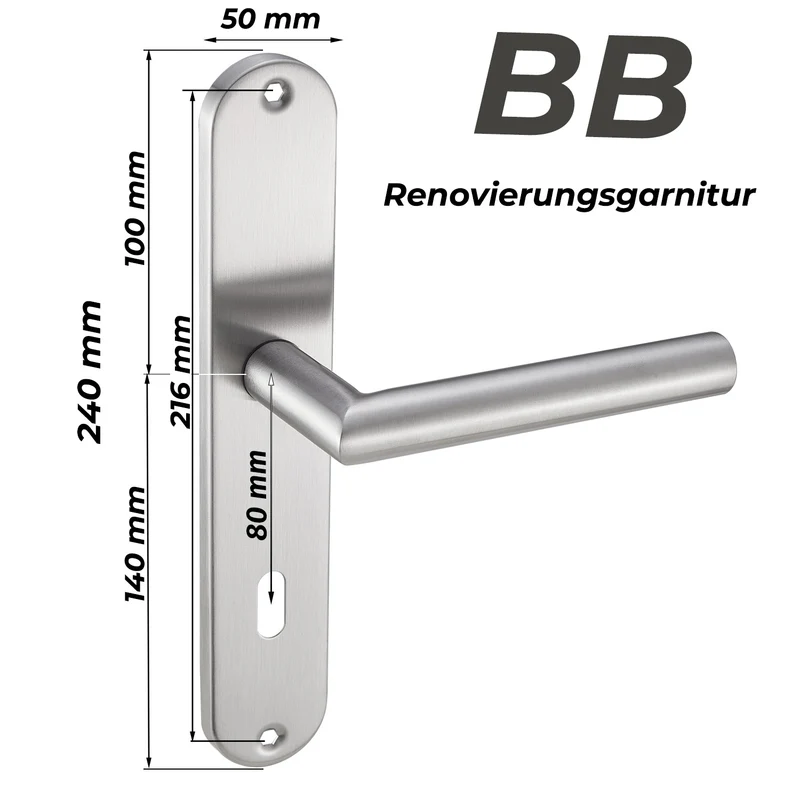 Edelstahl Türklinken Renovierungsgarnitur für Haustüren & Innentüren 240x50mm EMILIA