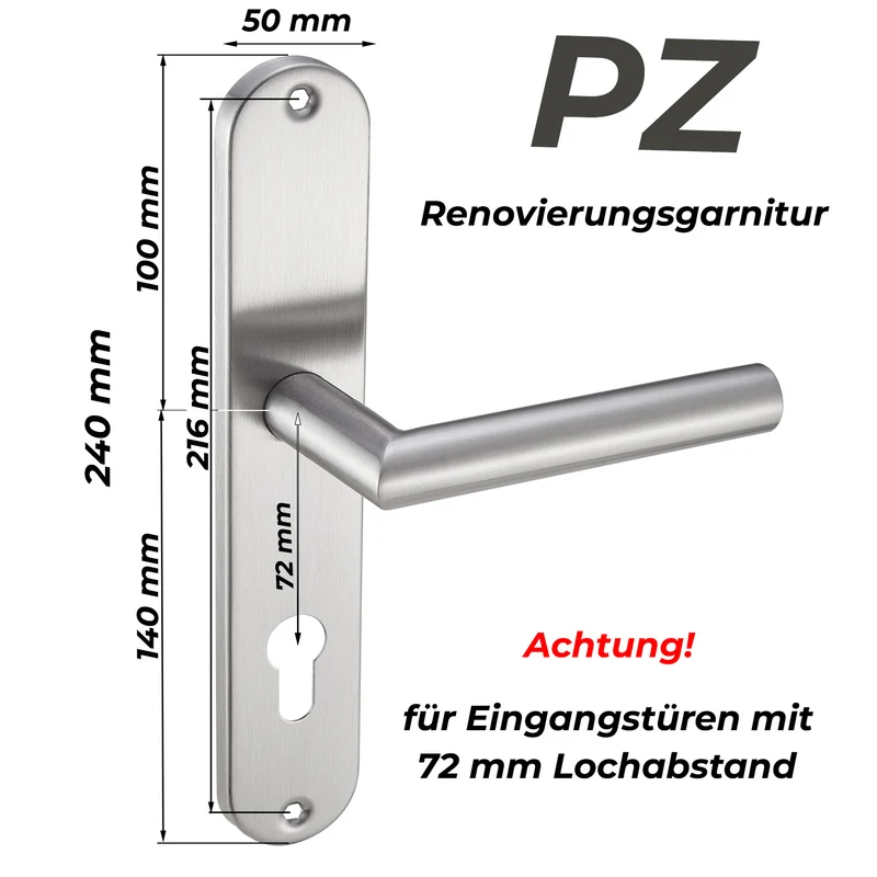 Edelstahl Türklinken Renovierungsgarnitur für Haustüren & Innentüren 240x50mm EMILIA