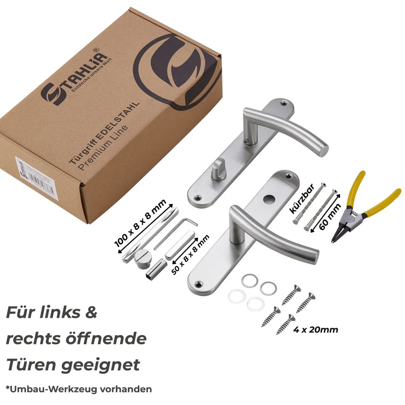 Edelstahl Türklinke für Zimmertüren Renovierungsgarnitur Set 240x50mm ELLA