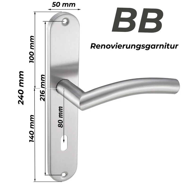 Edelstahl Türklinke für Zimmertüren Renovierungsgarnitur Set 240x50mm ELLA