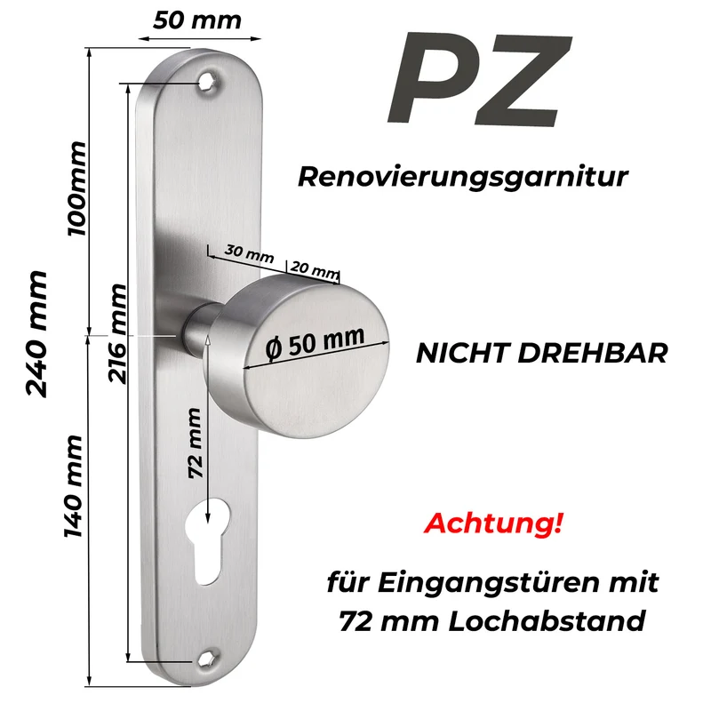 Edelstahl Türklinke für Zimmertüren Renovierungsgarnitur Set 240x50mm ELLA