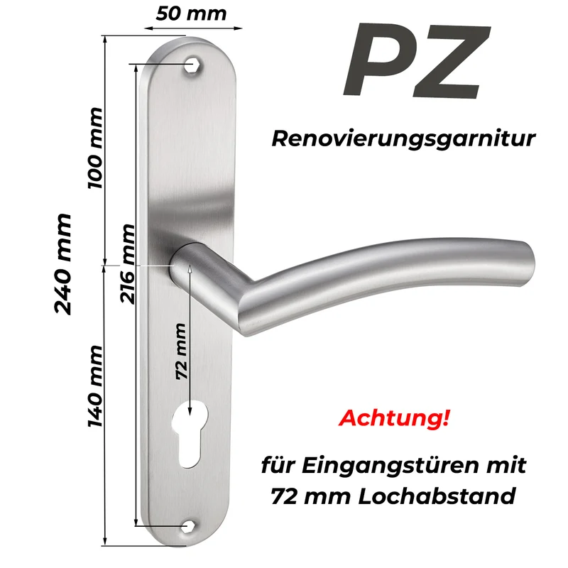 Edelstahl Türklinke für Zimmertüren Renovierungsgarnitur Set 240x50mm ELLA