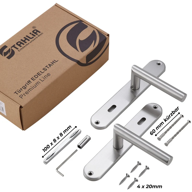 Edelstahl Türgriffe Standard Set Türknauf oder Türklinke 235x40mm EMILIA