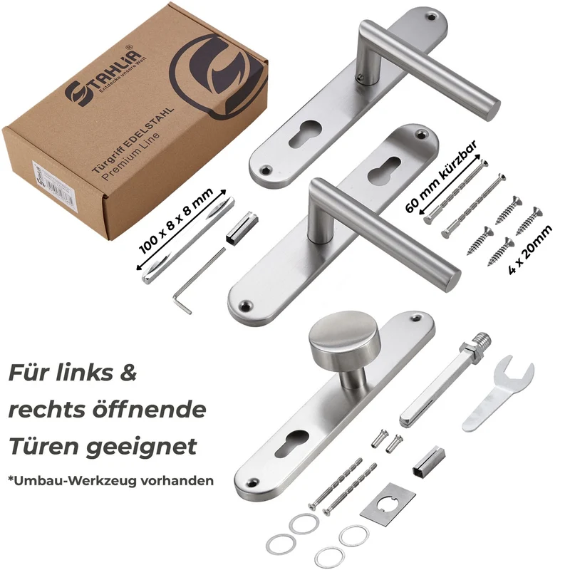 Edelstahl Türgriffe Standard Set Türknauf oder Türklinke 235x40mm EMILIA