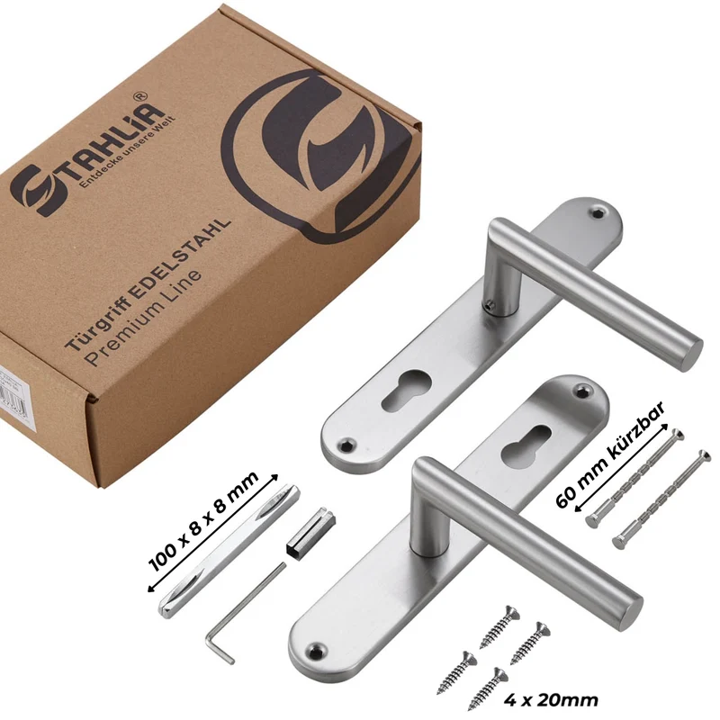 Edelstahl Türgriffe Standard Set Türknauf oder Türklinke 235x40mm EMILIA