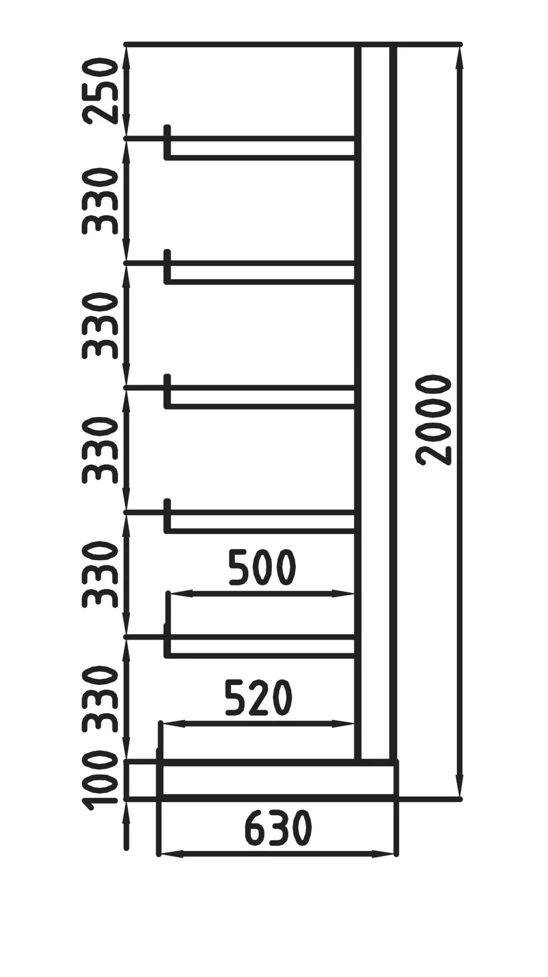 Kragarmregal einseitig 5 Ständer H 2000 x T 500 x L 5400 mm
