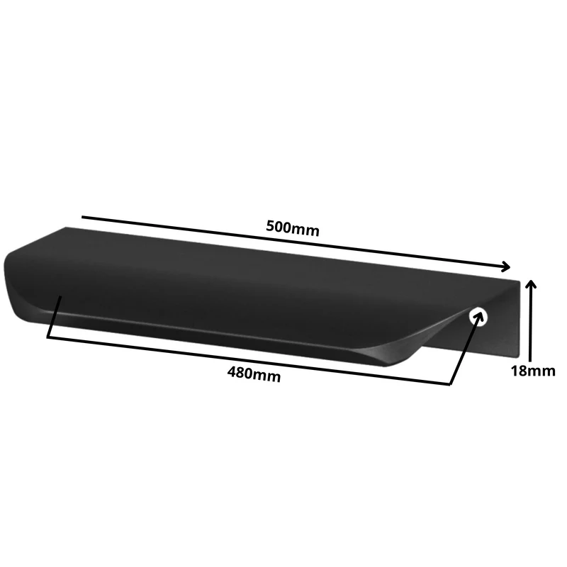 Griffleiste Kantengriff Rund 480mm (500mm Gesamtlänge) - Schwarz Matt