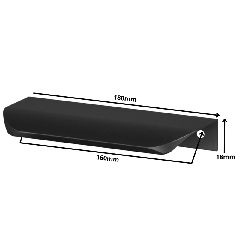 Griffleiste Kantengriff Rund 160mm (180mm Gesamtlänge) - Schwarz Matt