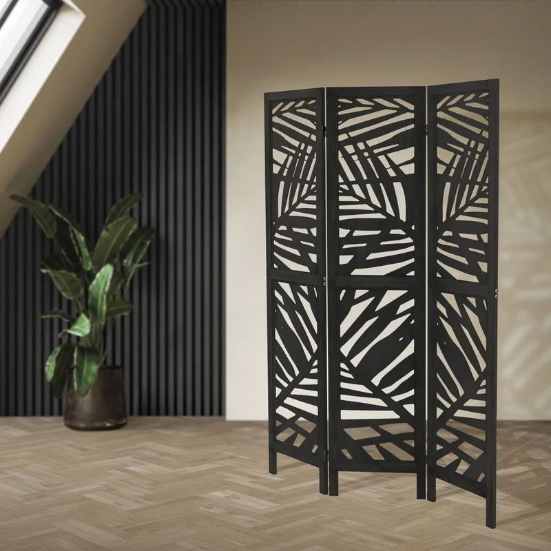 ML-Design | Paravent Kyoto 3 teilig aus Holz 170x121 cm, Schwarz, Raumteiler faltbar, Trennwand für innen