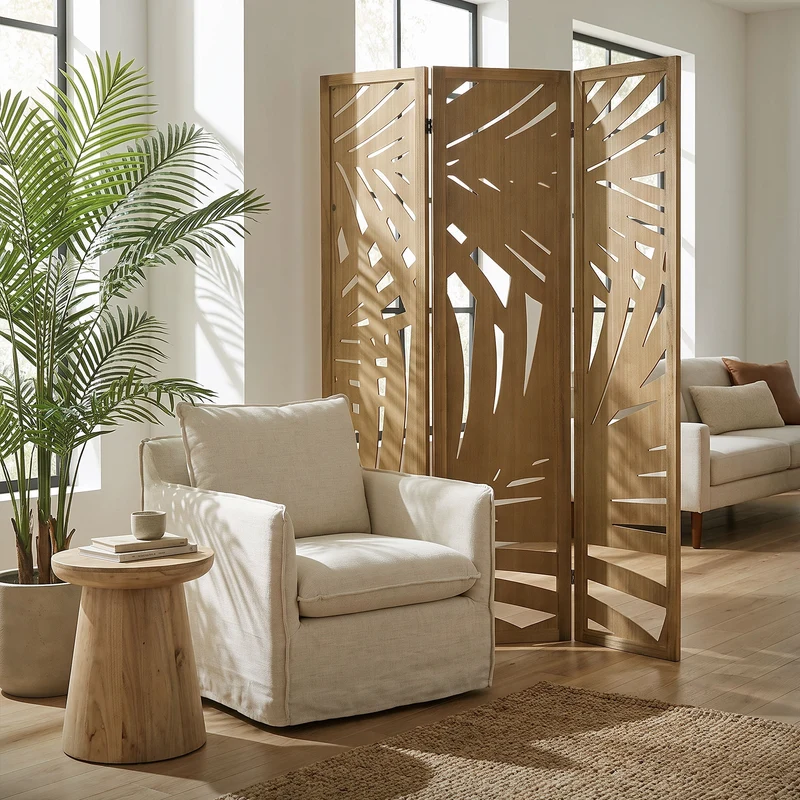 ML-Design | Paravent Sapporo 3 teilig aus Holz 170x121 cm, Braun, Raumteiler faltbar, Trennwand für innen