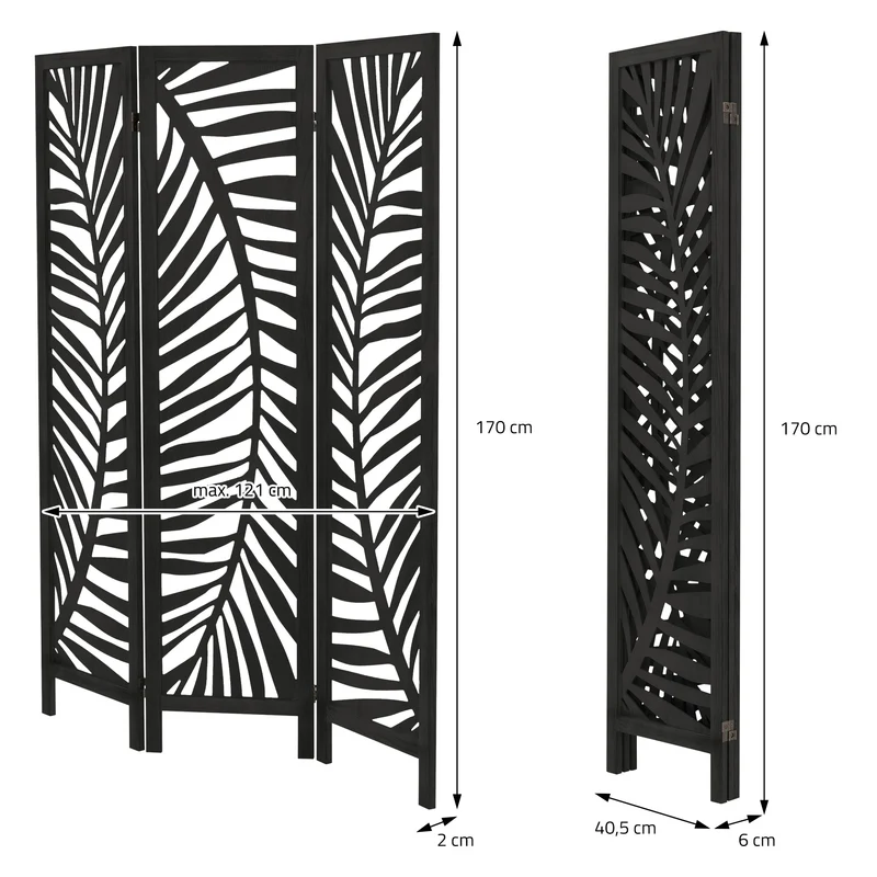 ML-Design | Paravent Fukuoka 3 teilig aus Holz 170x121 cm, Schwarz, Raumteiler faltbar, Trennwand für innen