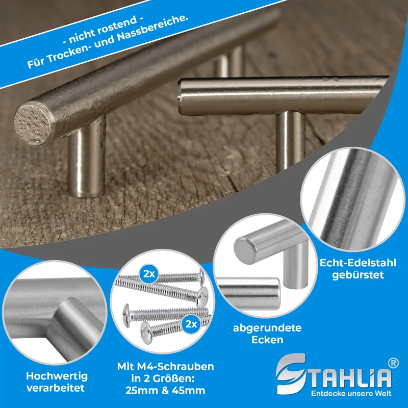 Möbelgriff Edelstahl gebürstet Stangengriff 10mm & 12mm Durchmesser