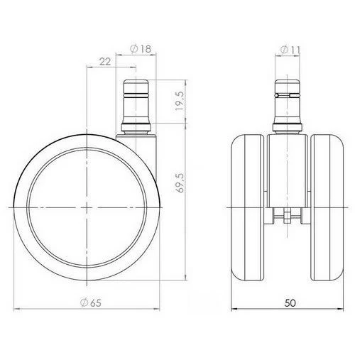 B-Ware hjh OFFICE 5x ROLO 11mm/65mm Hartböden Stuhlrollen Bürostuhlrollen Schwarz