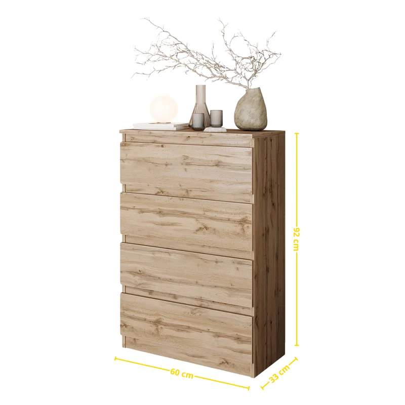 GABRIEL - Kommode / Sideboard mit 4 Schubladen - Wotan Eiche H92cm B60cm T33cm