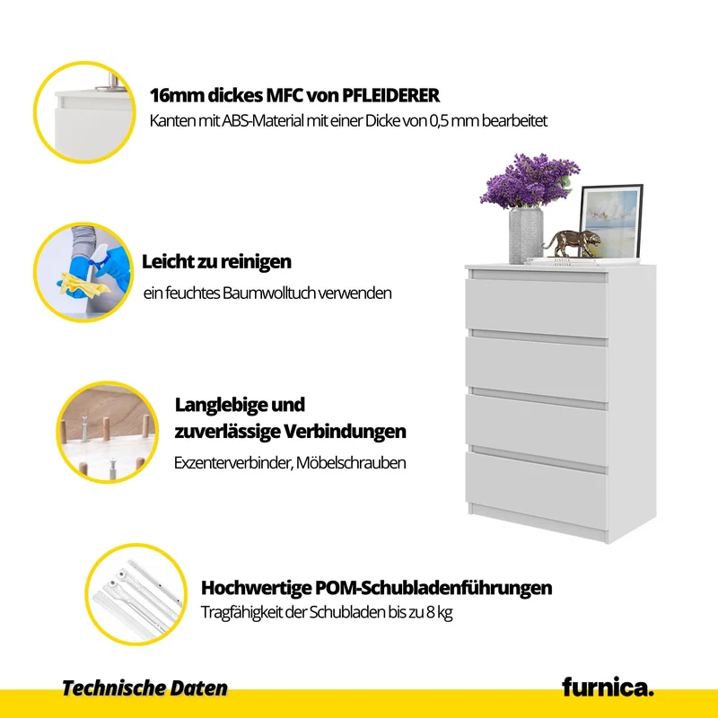 GABRIEL - Kommode / Sideboard mit 4 Schubladen - Wotan Eiche H92cm B60cm T33cm