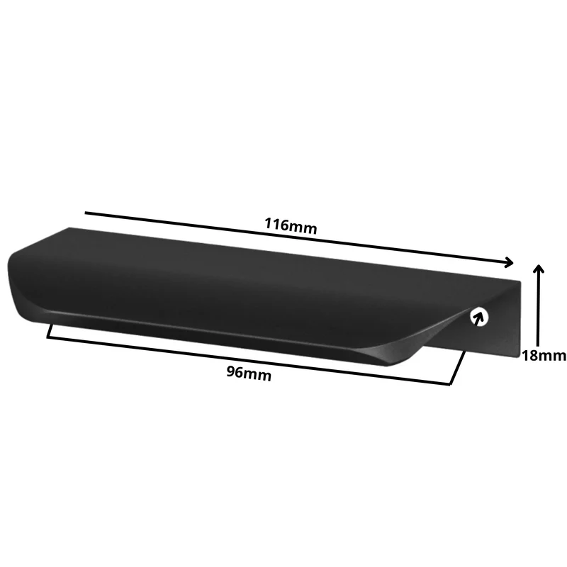 Griffleiste Kantengriff Rund 96mm (116mm Gesamtlänge) - Schwarz Matt