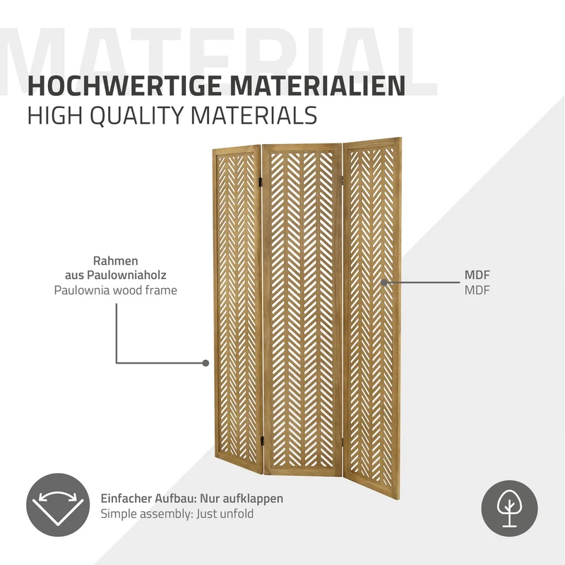 ML-Design | Paravent Kobe 3 teilig aus Holz 170x121 cm, Braun, Raumteiler faltbar, Trennwand für innen