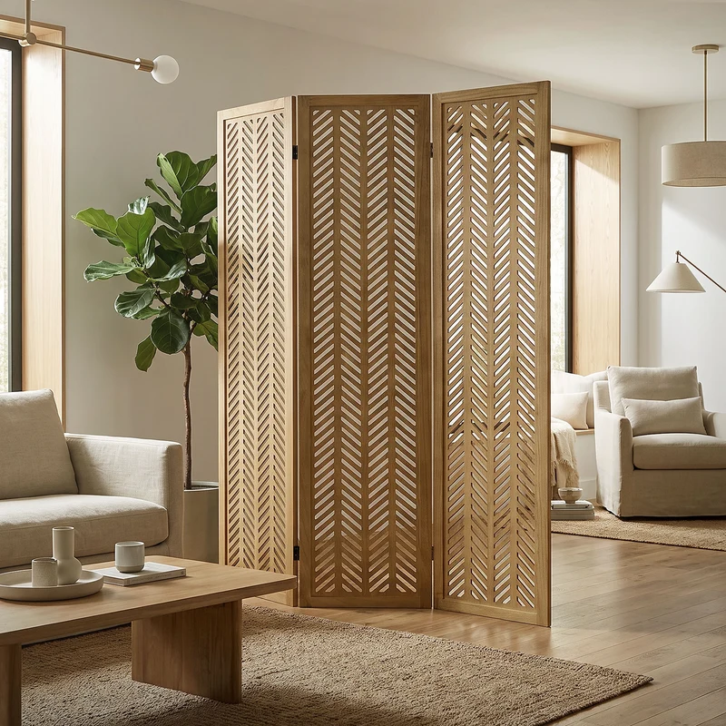 ML-Design | Paravent Kobe 3 teilig aus Holz 170x121 cm, Braun, Raumteiler faltbar, Trennwand für innen