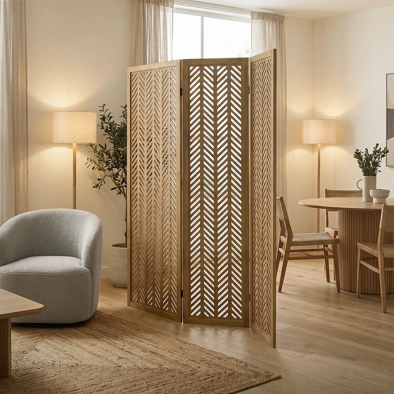 ML-Design | Paravent Kobe 3 teilig aus Holz 170x121 cm, Braun, Raumteiler faltbar, Trennwand für innen