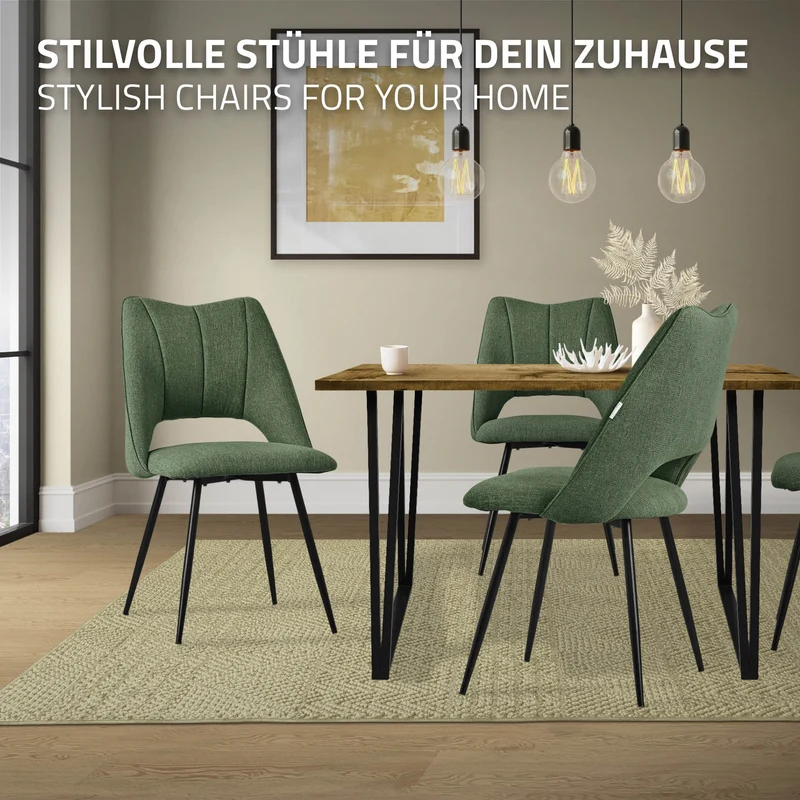 Esszimmerstuhl 2er Set Grün gepolstert inkl. Montagematerial Polsterstuhl Küchenstuhl ML-Design