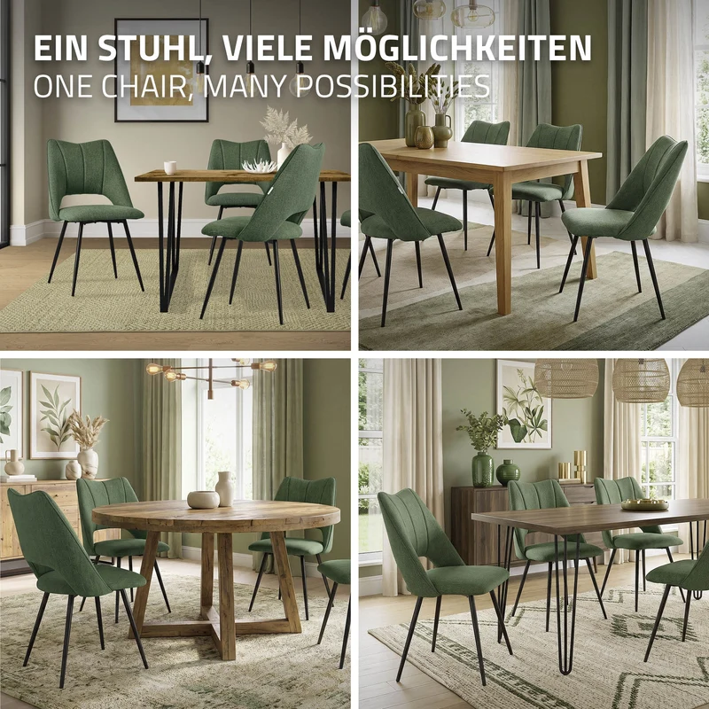 Esszimmerstuhl 2er Set Grün gepolstert inkl. Montagematerial Polsterstuhl Küchenstuhl ML-Design