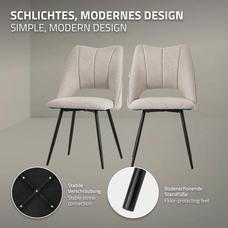 Esszimmerstuhl 6er Set Beige gepolstert inkl. Montagematerial Polsterstuhl Küchenstuhl ML-Design
