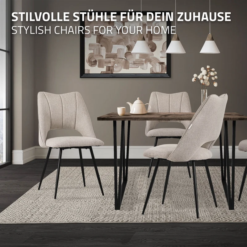 Esszimmerstuhl 6er Set Beige gepolstert inkl. Montagematerial Polsterstuhl Küchenstuhl ML-Design